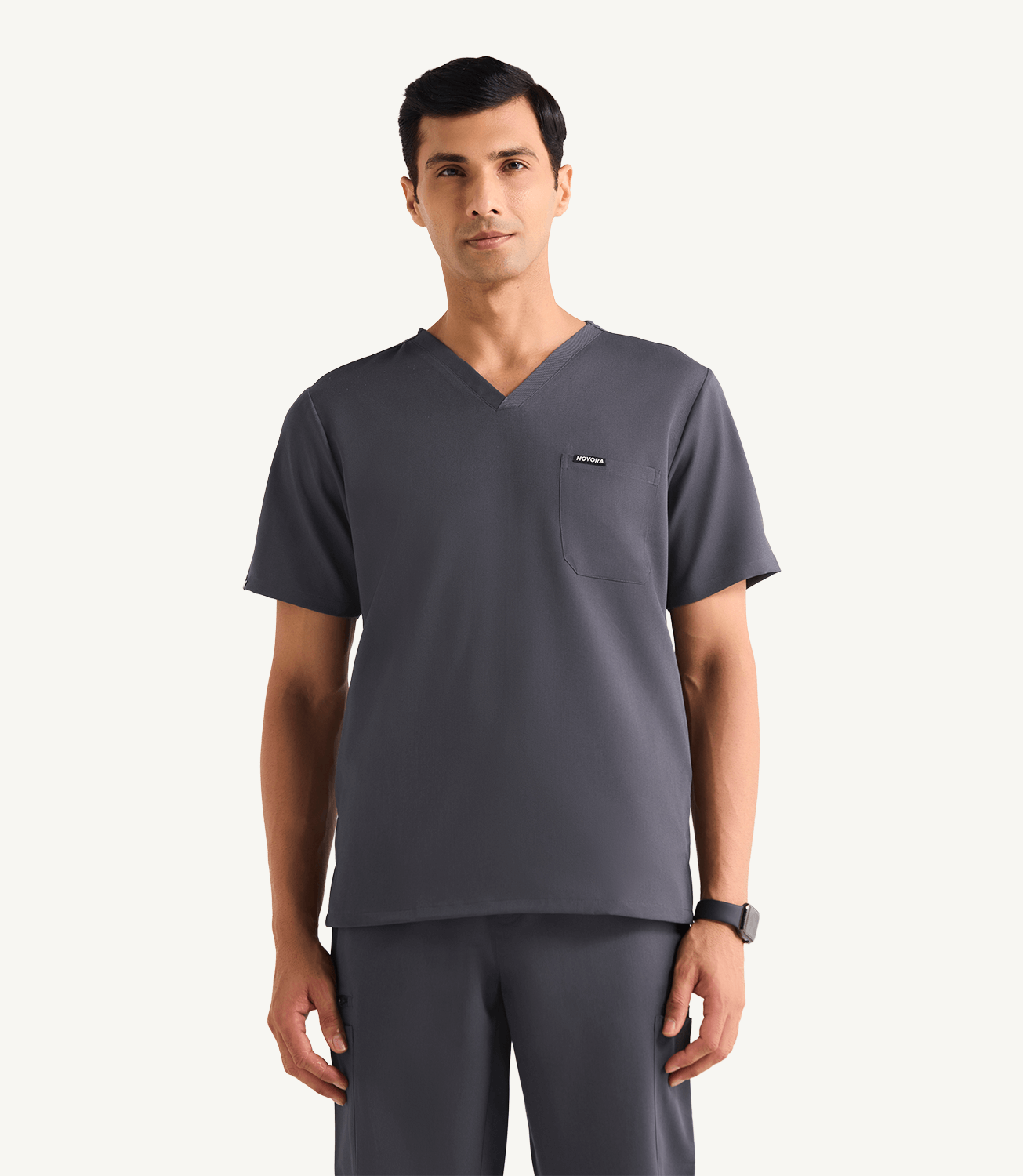 Men Slate Grey 11 Pocket Scrubs Stretch Fabric Util Tech Front Focus