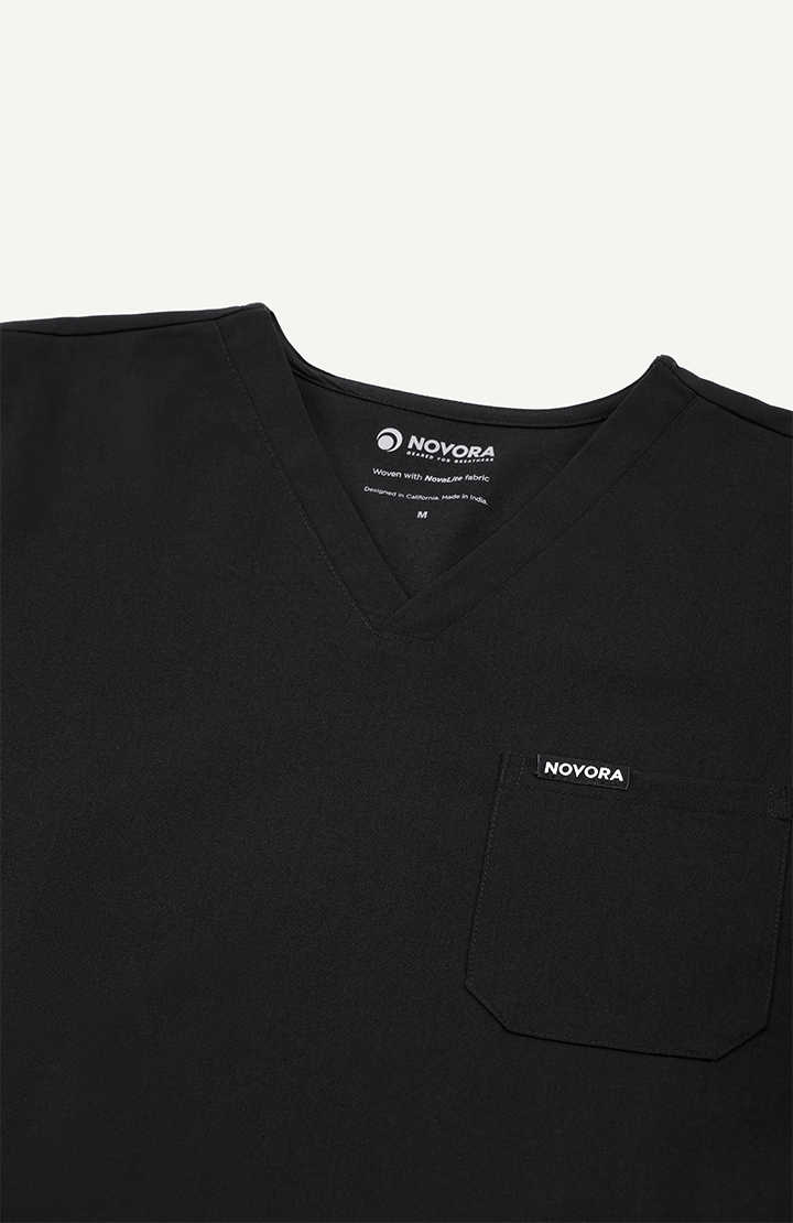 Men Women Black 5 Pocket Scrubs Stretch Fabric Technical Label Focus