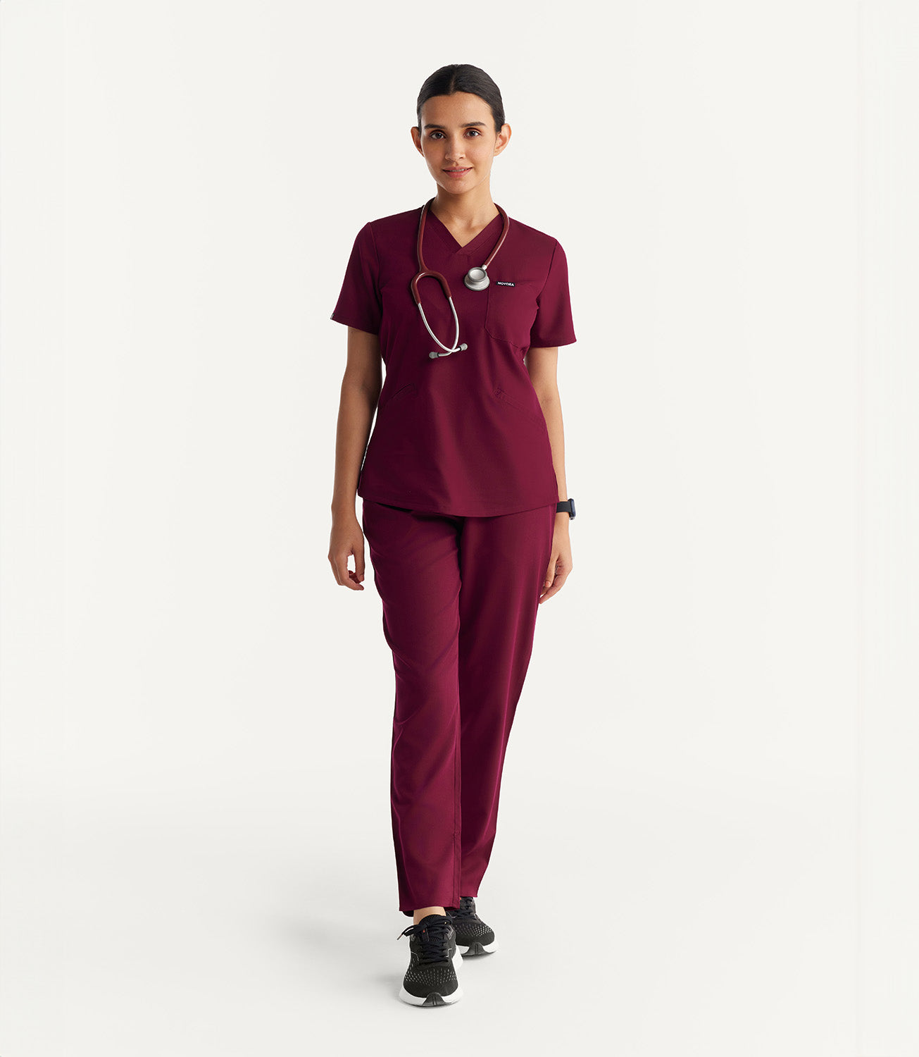 Women Technical 5 Pocket Burgundy Scrubs