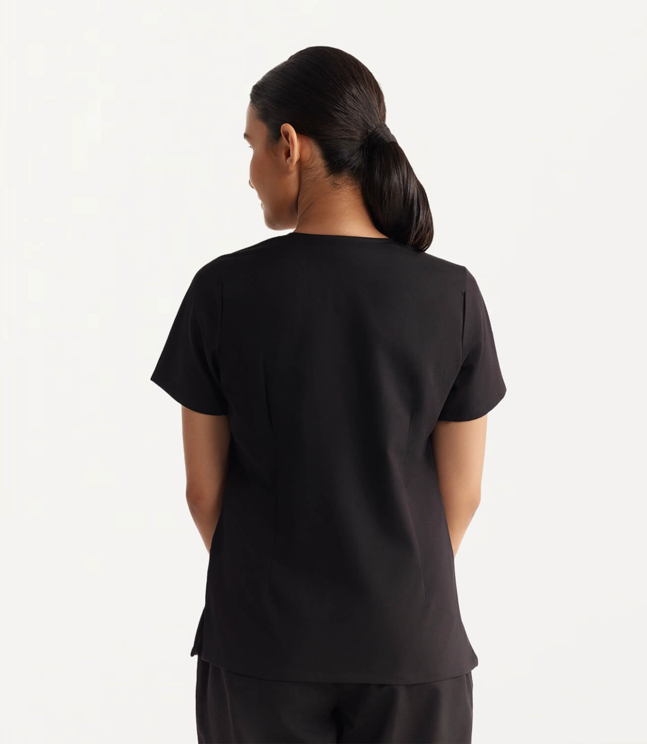 Women Black 5 Pocket Scrubs Stretch Fabric Technical Back Focus