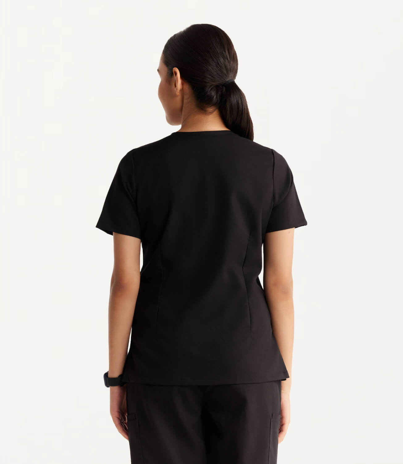 Women Black 11 Pocket Scrubs Stretch Fabric Util Tech Back Focus