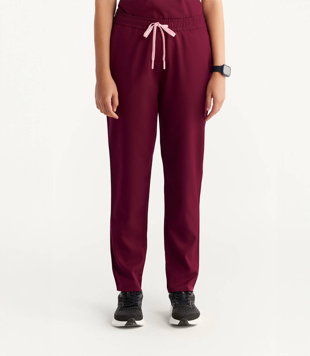 Women Burgundy 5 Pocket Scrubs Stretch Fabric Technical Bottom Focus