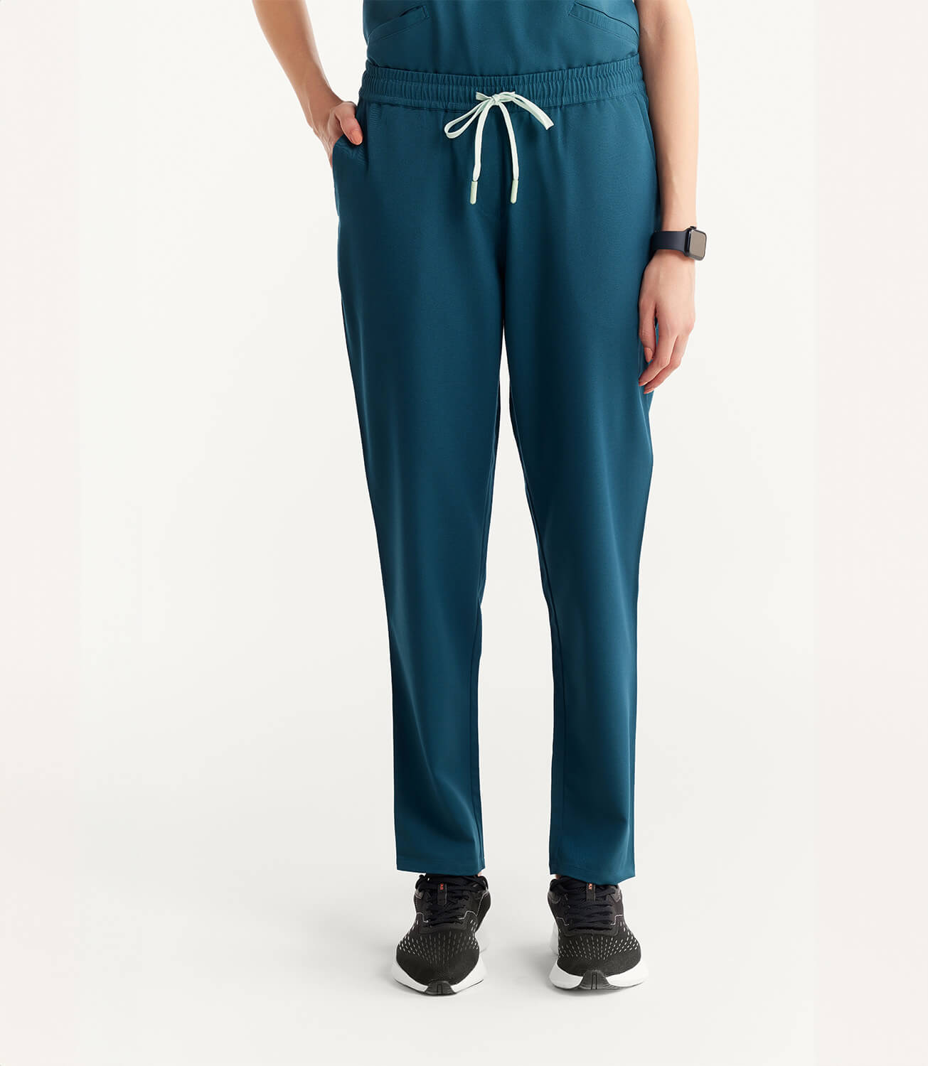 Women Caribbean Blue 5 Pocket Scrubs Stretch Fabric Technical Bottom Focus