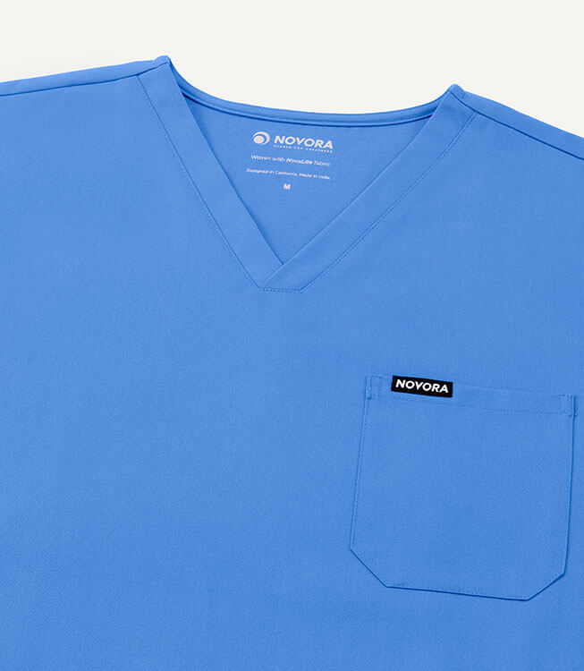 Women Ceil Blue 5 Pocket Scrubs Stretch Fabric Technical Label Focus
