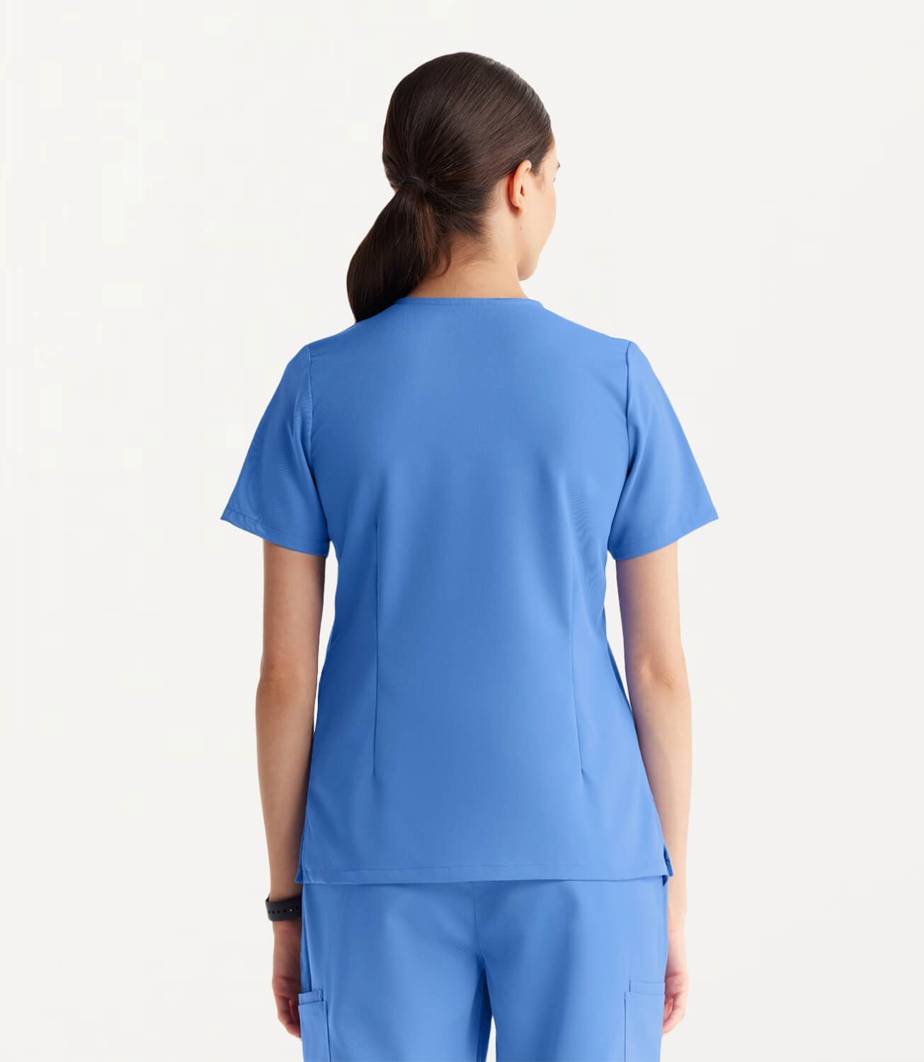 Women Ceil Blue 11 Pocket Scrubs Stretch Fabric Util Tech Back Focus