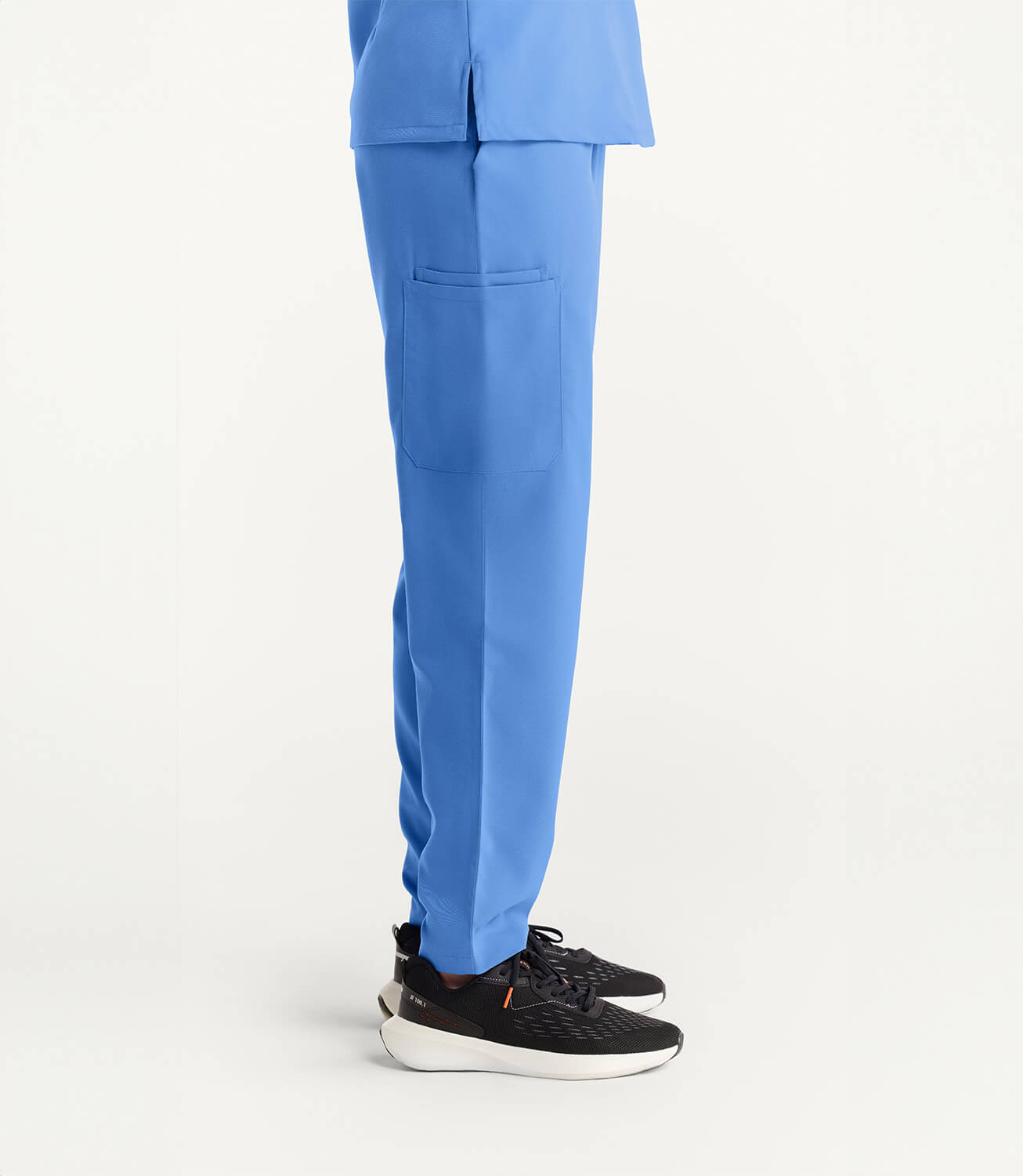 Women Ceil Blue 11 Pocket Scrubs Stretch Fabric Util Tech Bottom Right Leg Focus