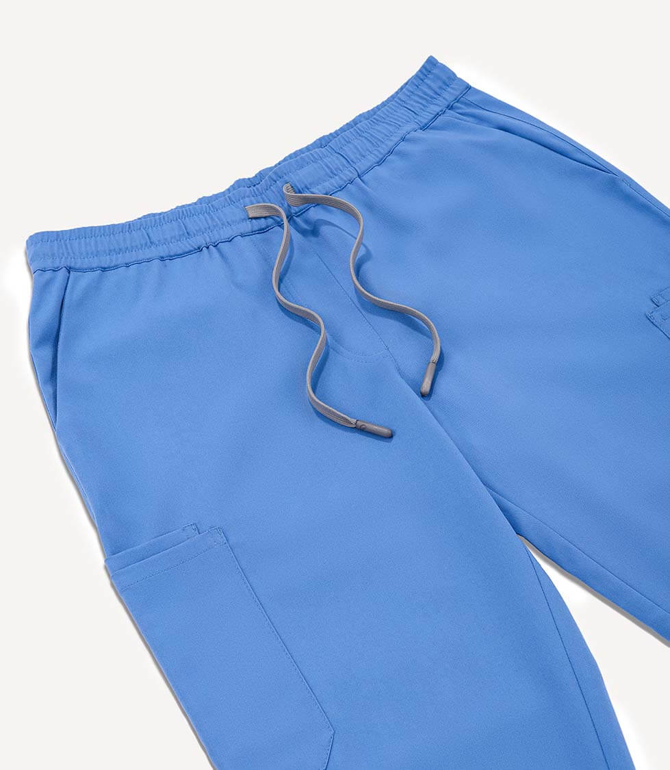 Women Ceil Blue 11 Pocket Scrubs Stretch Fabric Util Tech Drawstring Focus