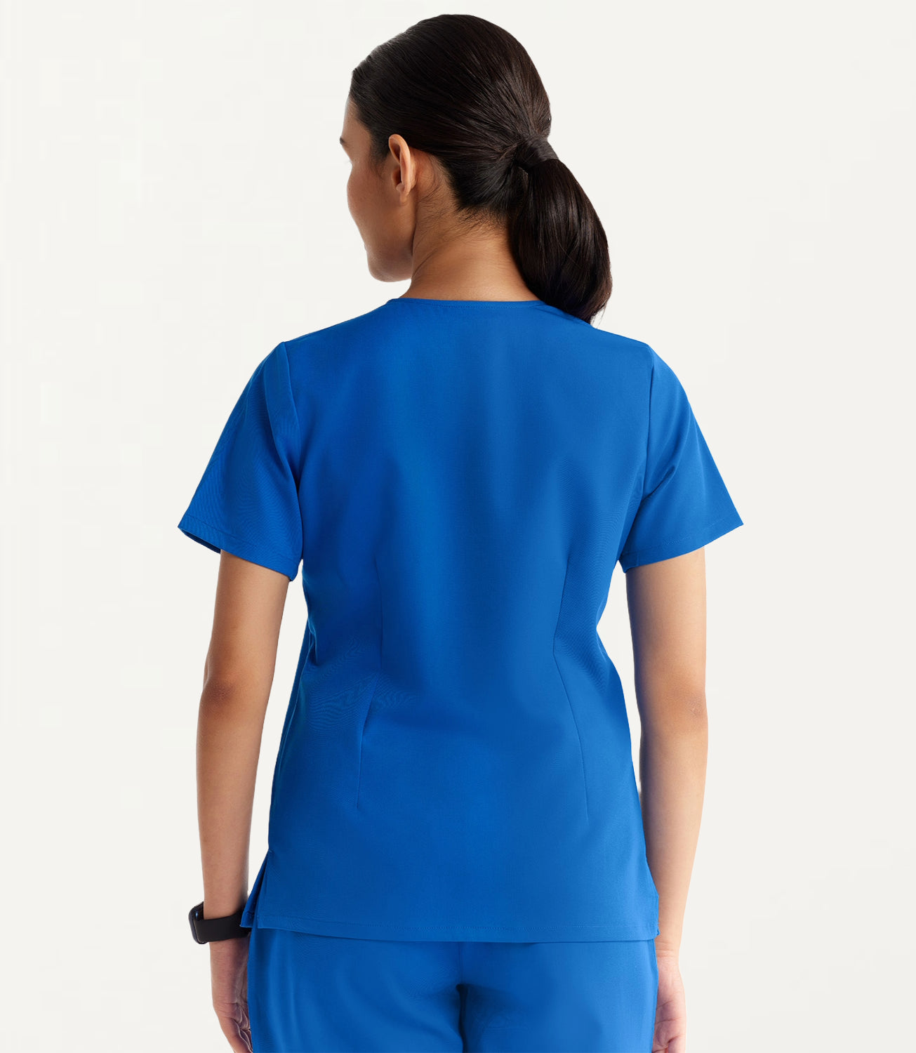Women Electric Blue 5 Pocket Scrubs Stretch Fabric Technical Back Focus