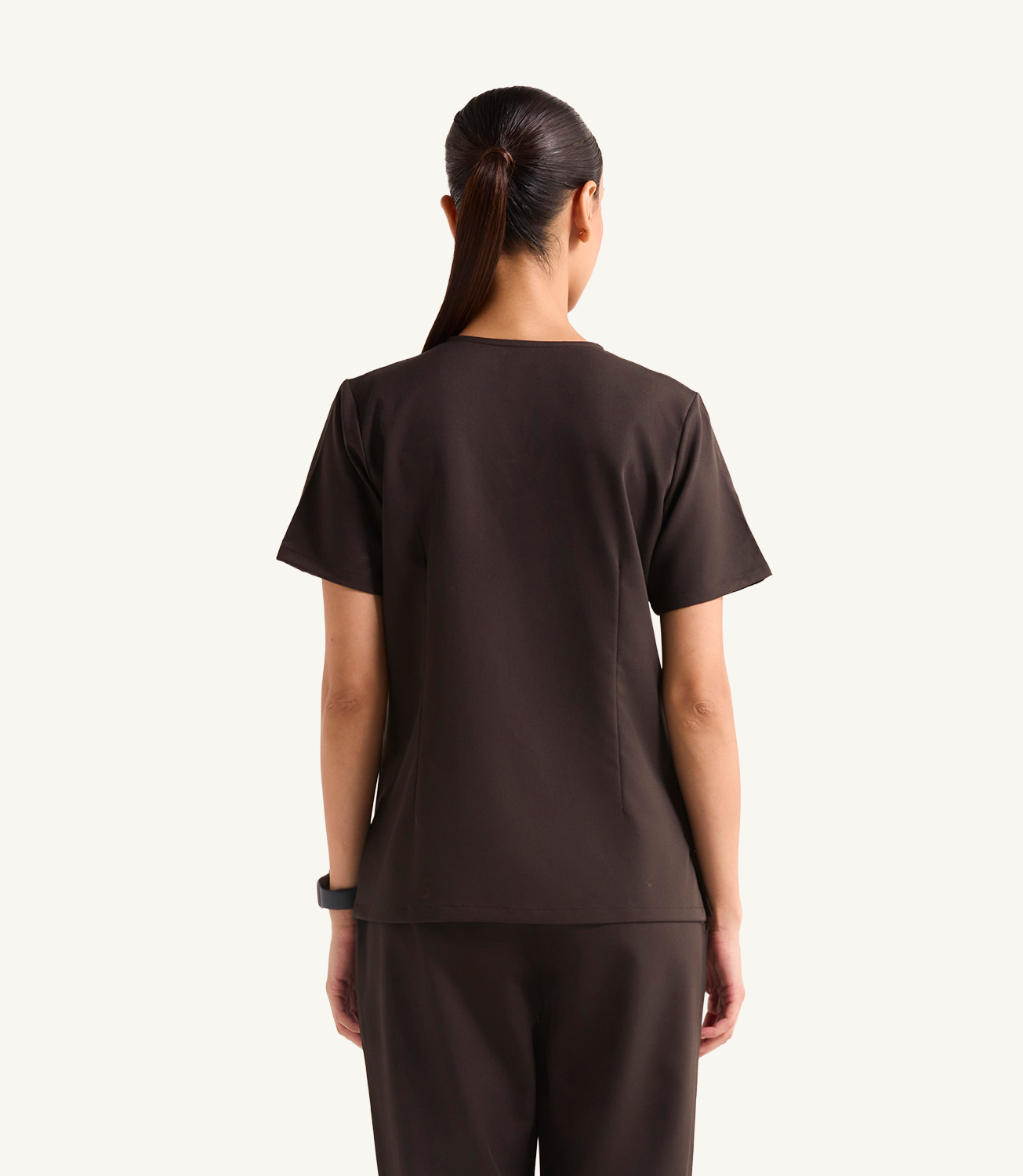 Women Espresso 5 Pocket Scrubs Stretch Fabric Technical Back Focus