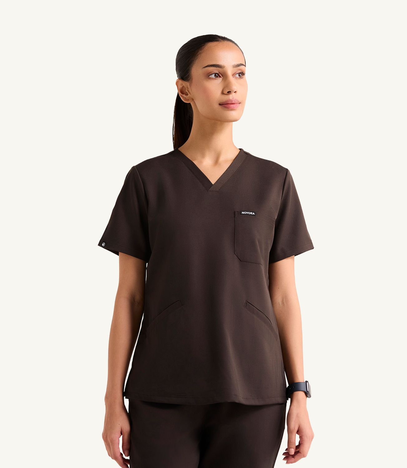 Women Espresso 5 Pocket Scrubs Stretch Fabric Technical Front Focus