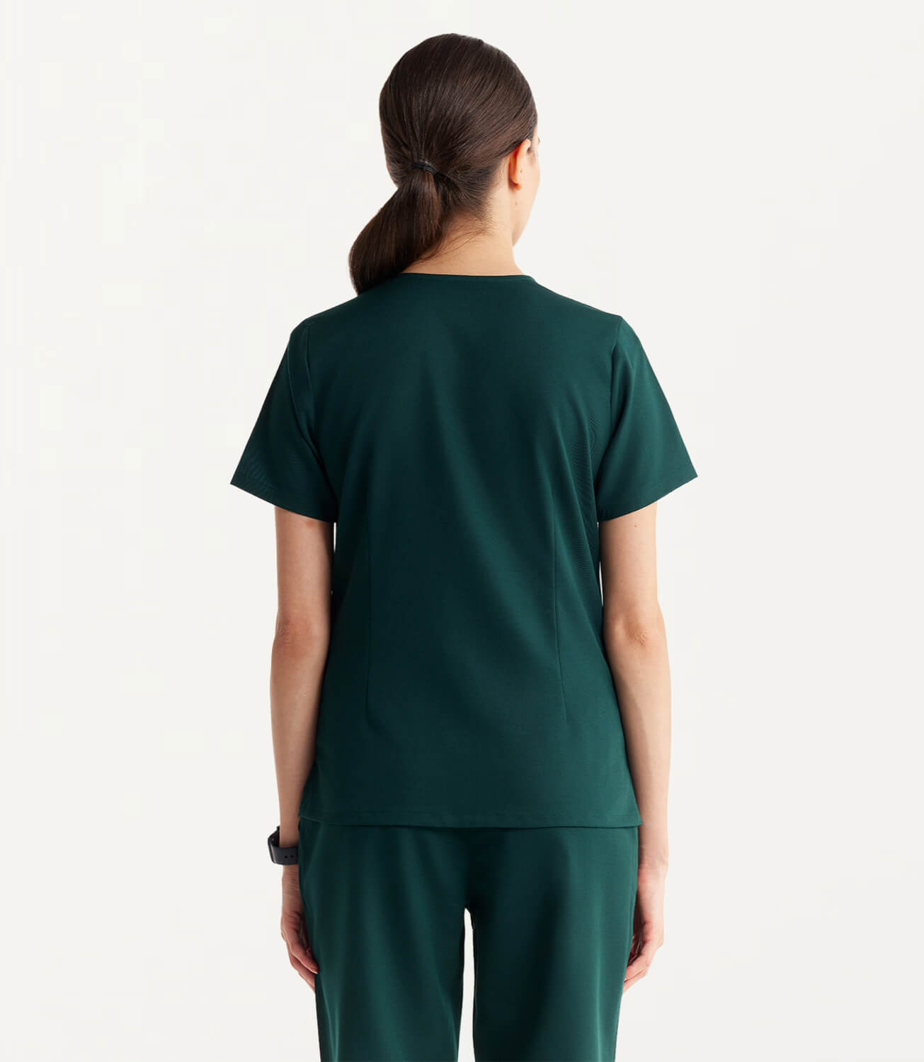 Women Forest Green 5 Pocket Scrubs Stretch Fabric Technical Back Focus