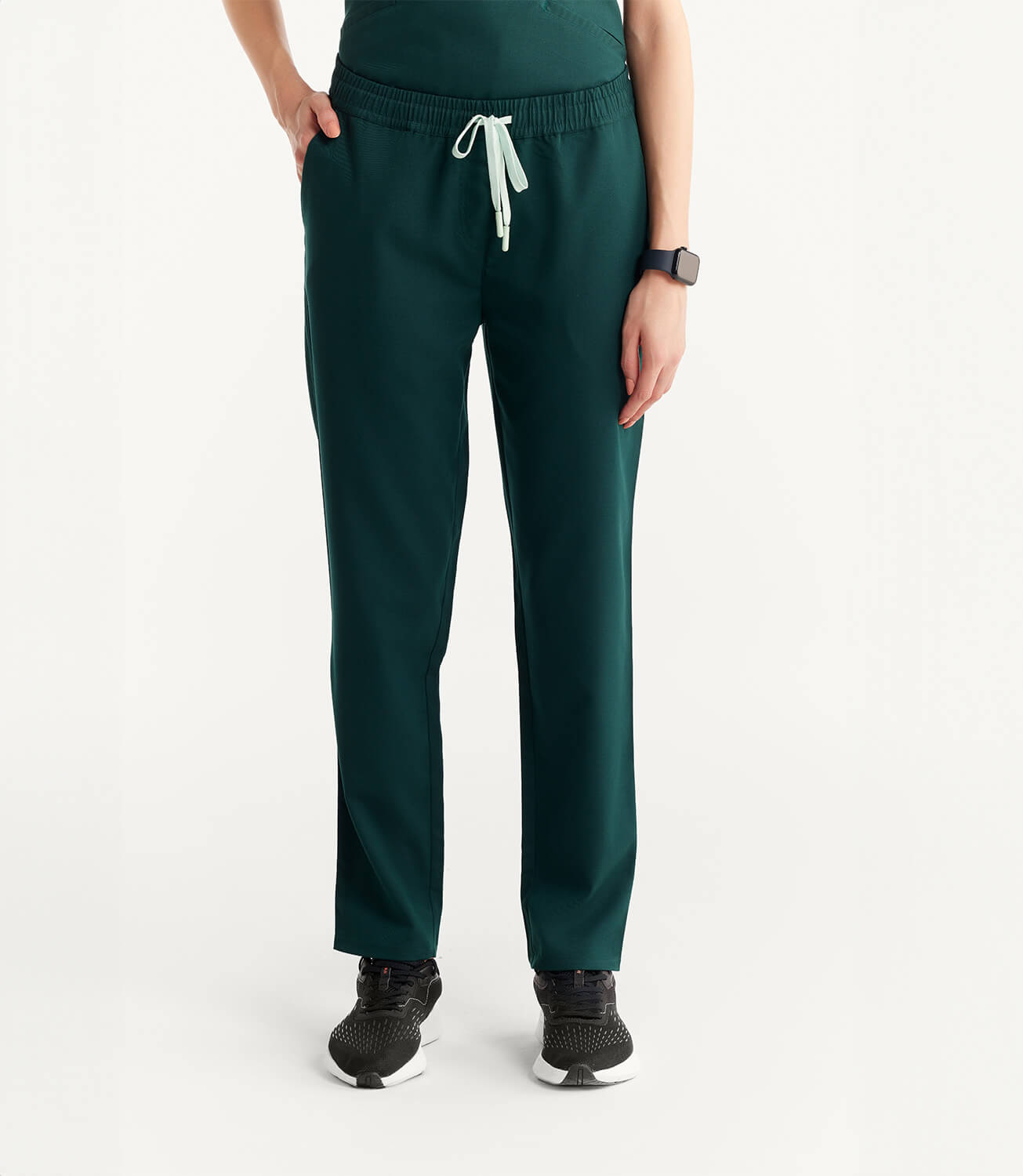 Women Forest Green 5 Pocket Scrubs Stretch Fabric Technical Bottom Focus