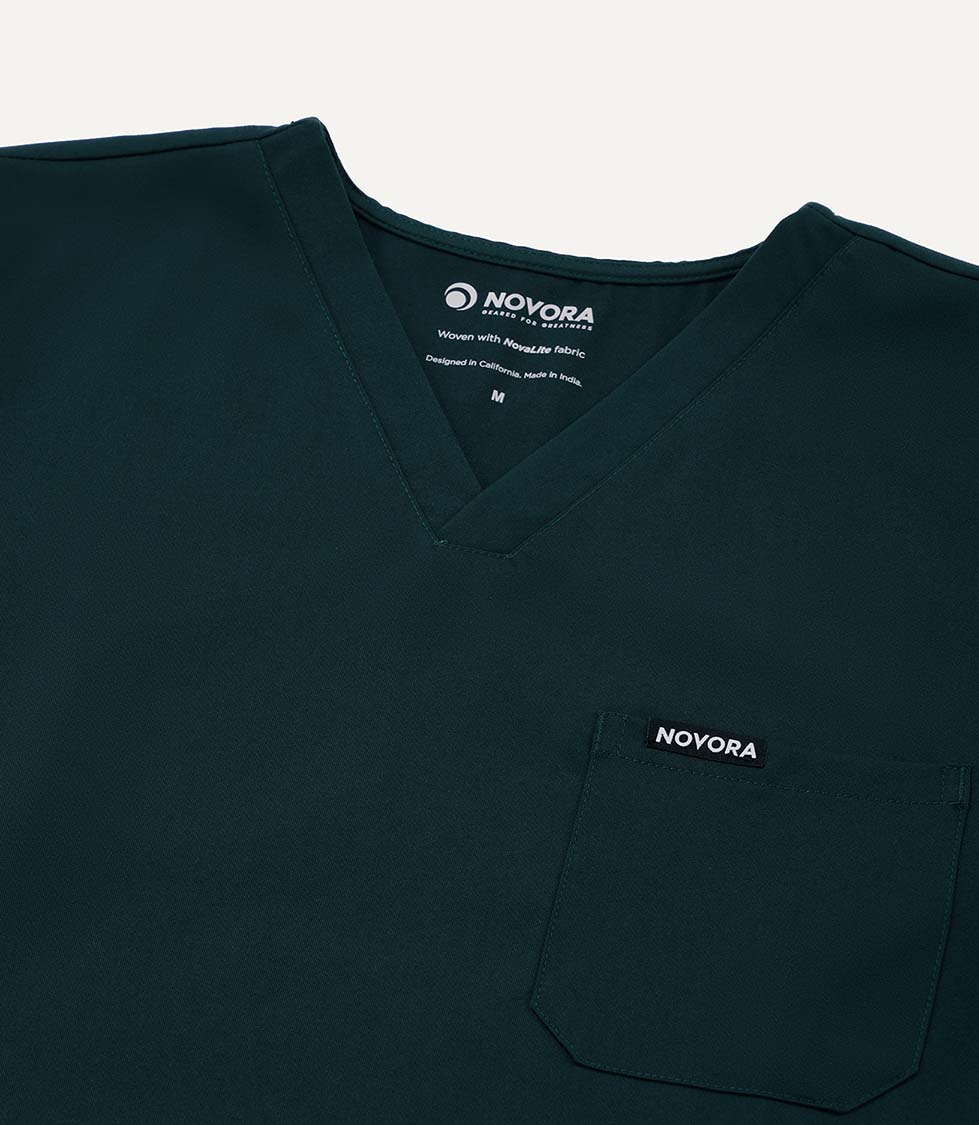 Women Forest Green 5 Pocket Scrubs Stretch Fabric Technical Label Focus