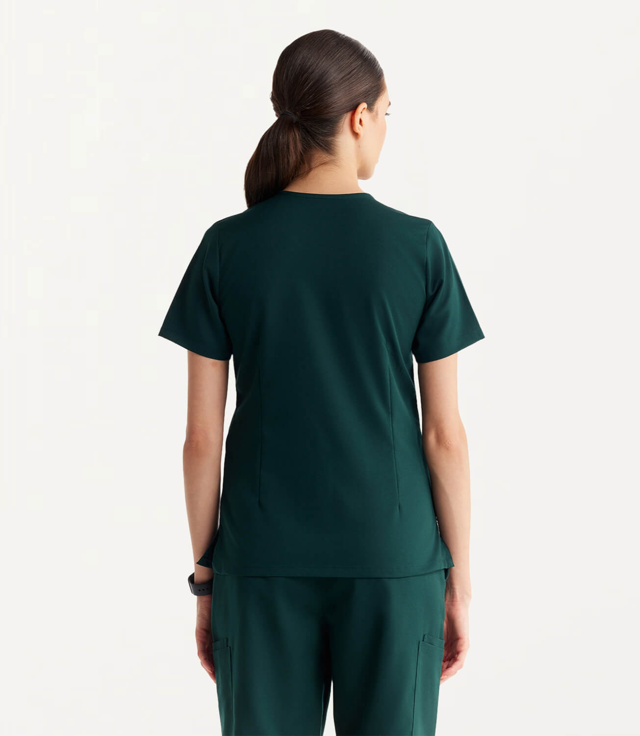 Women Forest Green 11 Pocket Scrubs Stretch Fabric Util Tech Back Focus