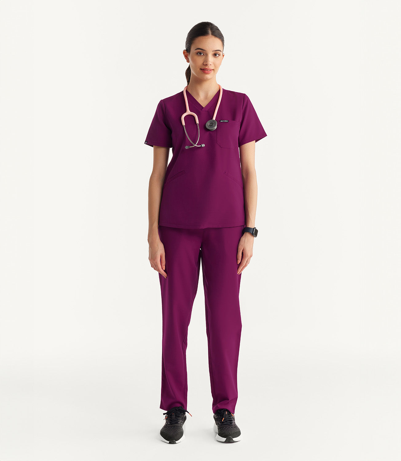 Women French Plum 5 Pocket Scrubs Stretch Fabric Technical Full Front