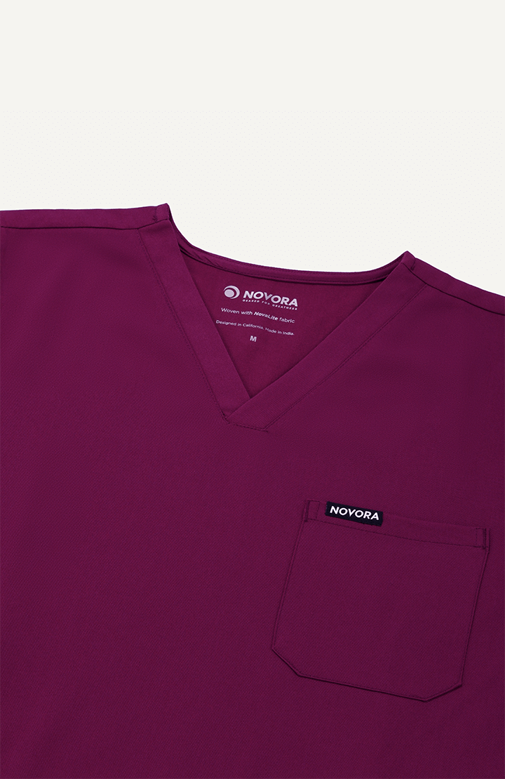 Women French Plum 5 Pocket Scrubs Stretch Fabric Technical Label Focus