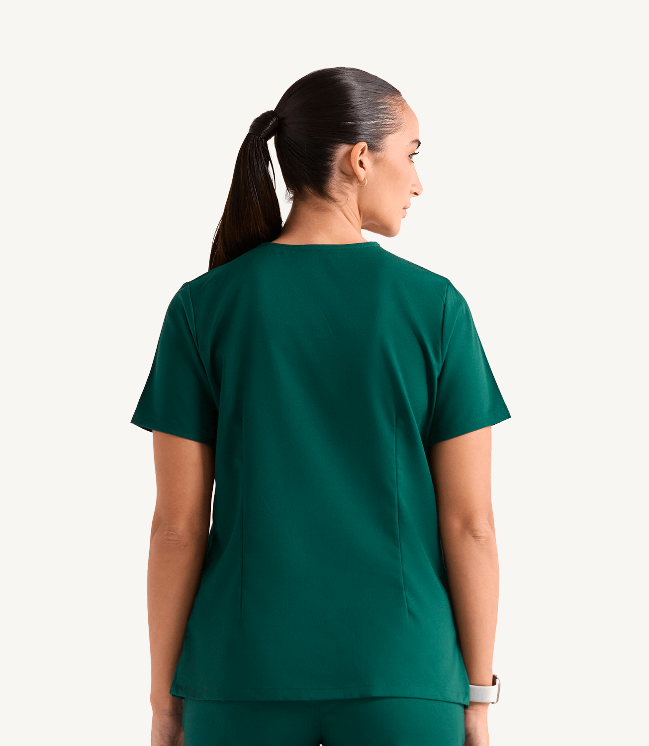 Women Hunter Green 5 Pocket Scrubs Stretch Fabric Technical Back Focus