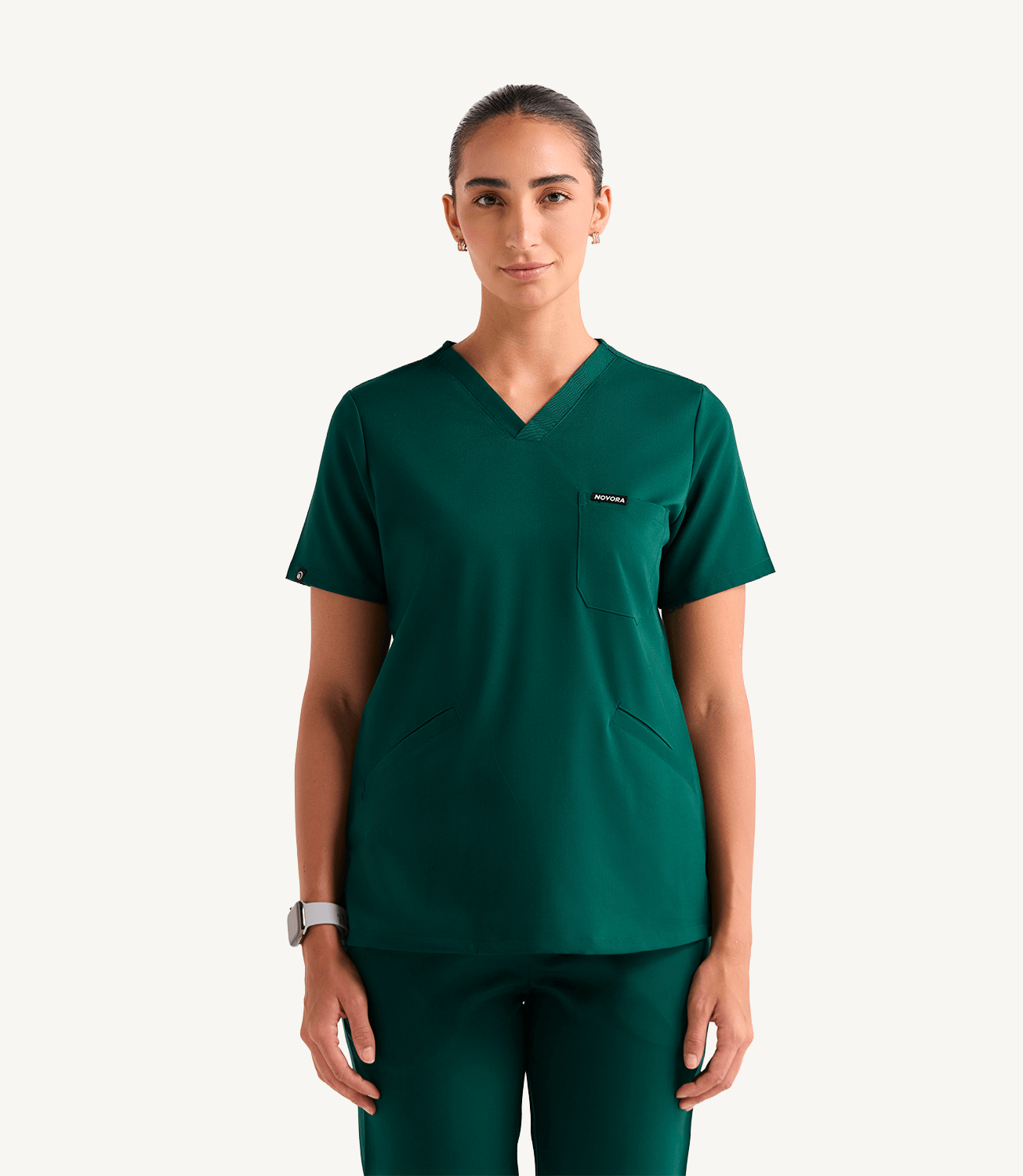 Women Hunter Green 5 Pocket Scrubs Stretch Fabric Technical Front Focus