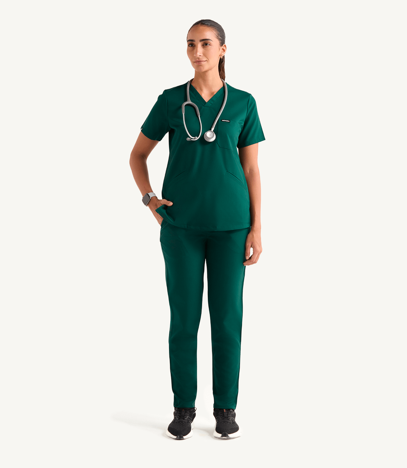 Women Hunter Green 5 Pocket Scrubs Stretch Fabric Technical Full Front