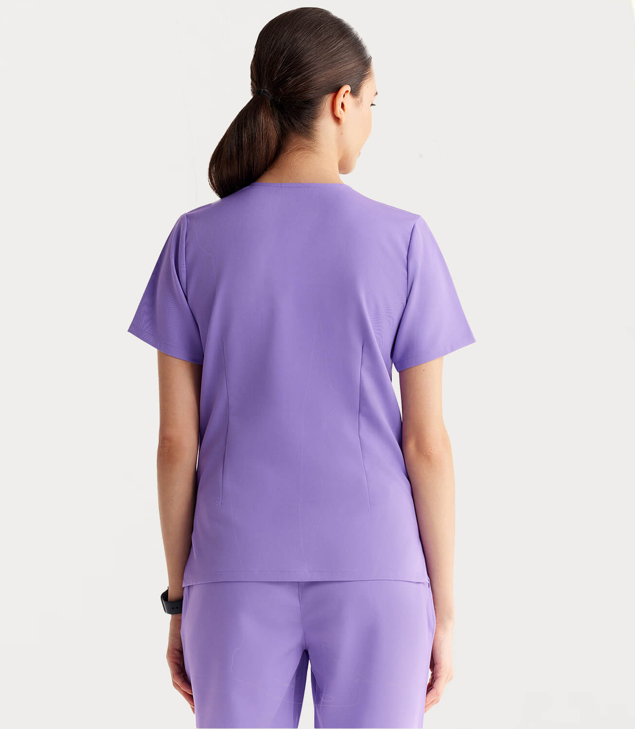 Women Lavender 5 Pocket Scrubs Stretch Fabric Technical Back Focus