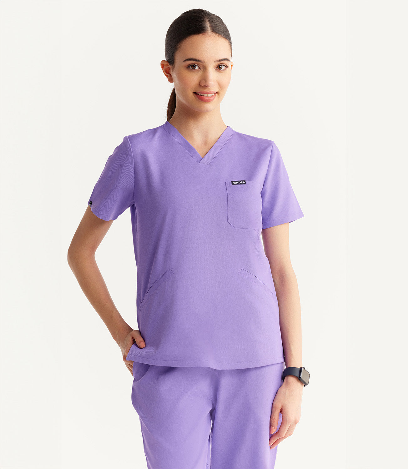 Women Lavender 5 Pocket Scrubs Stretch Fabric Technical Front Focus