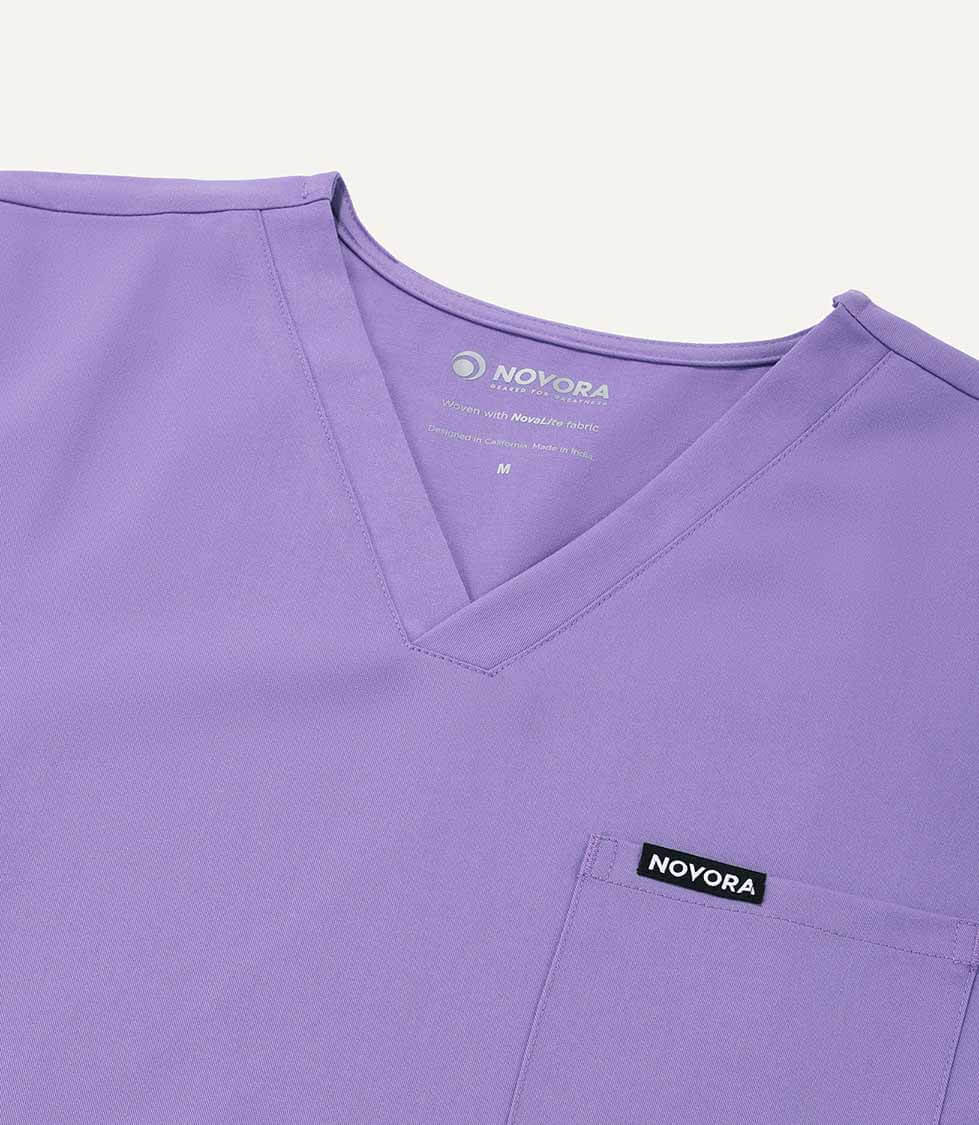 Women Lavender 5 Pocket Scrubs Stretch Fabric Technical Label Focus