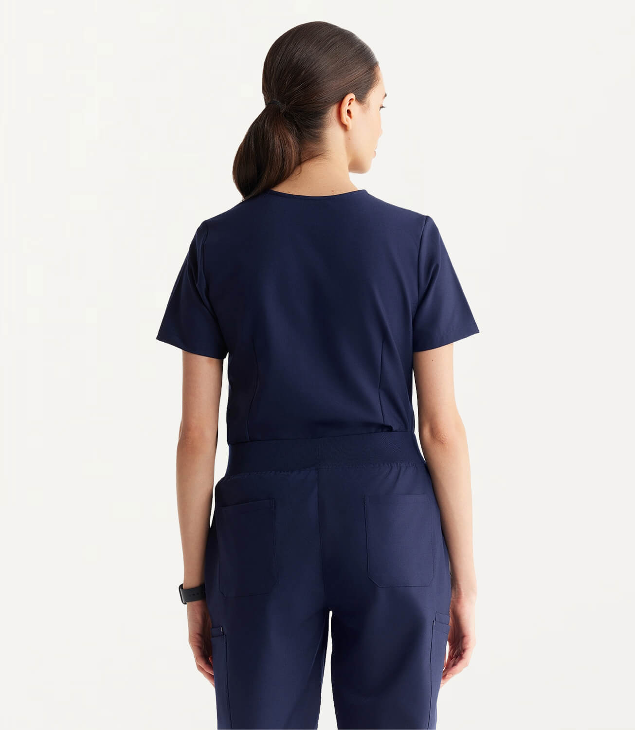 Women Midnight Blue 11 Pocket Scrubs Stretch Fabric Eco Tech Back Focus