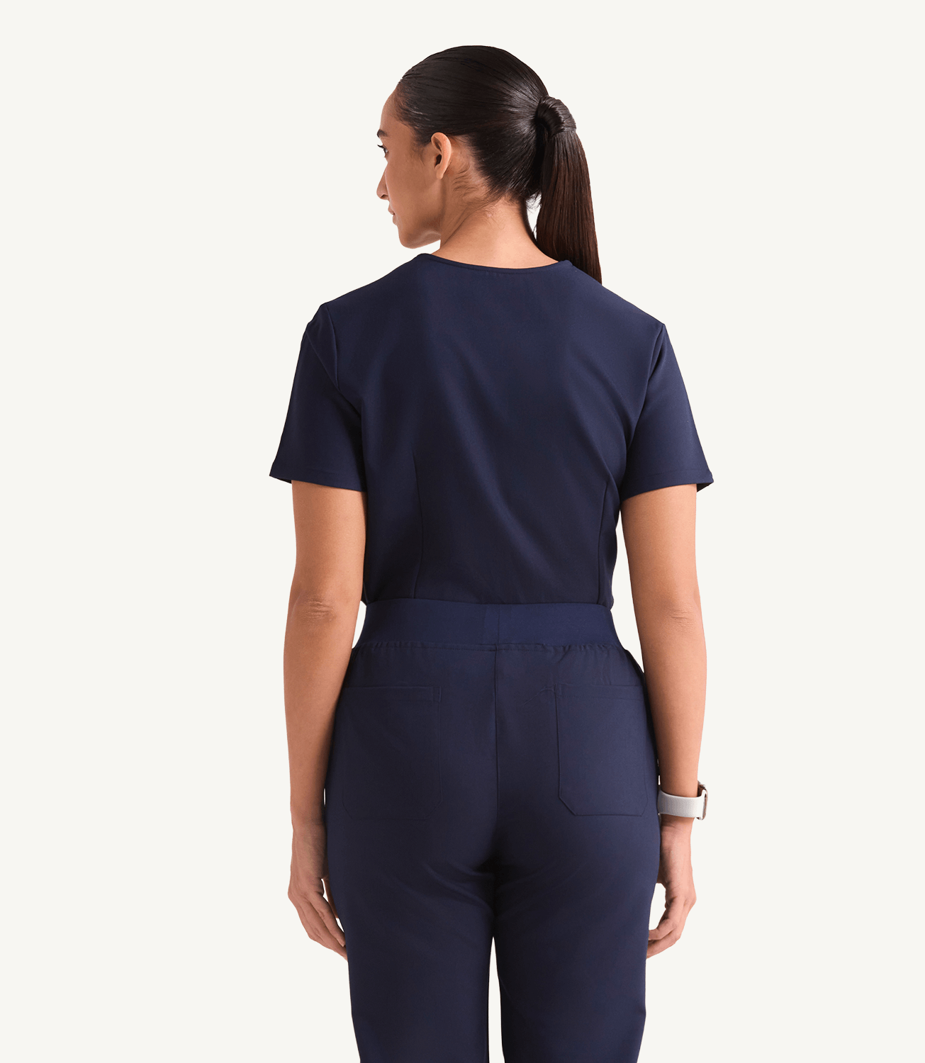 Women Midnight Blue 5 Pocket Scrubs Stretch Fabric Eco Tech Tuck In Back Focus