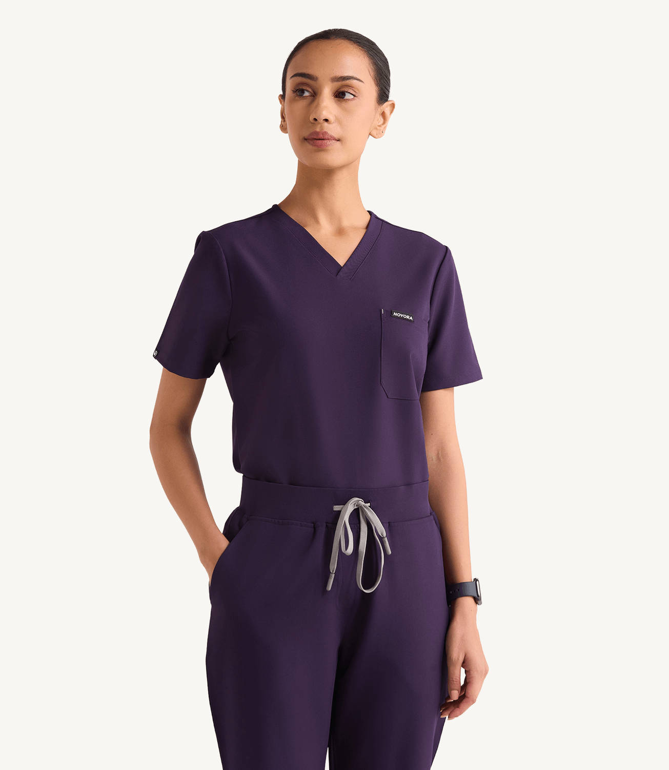 Women Midnight Galaxy 5 Pocket Scrubs Stretch Fabric Eco Tech Tuck In Front Focus