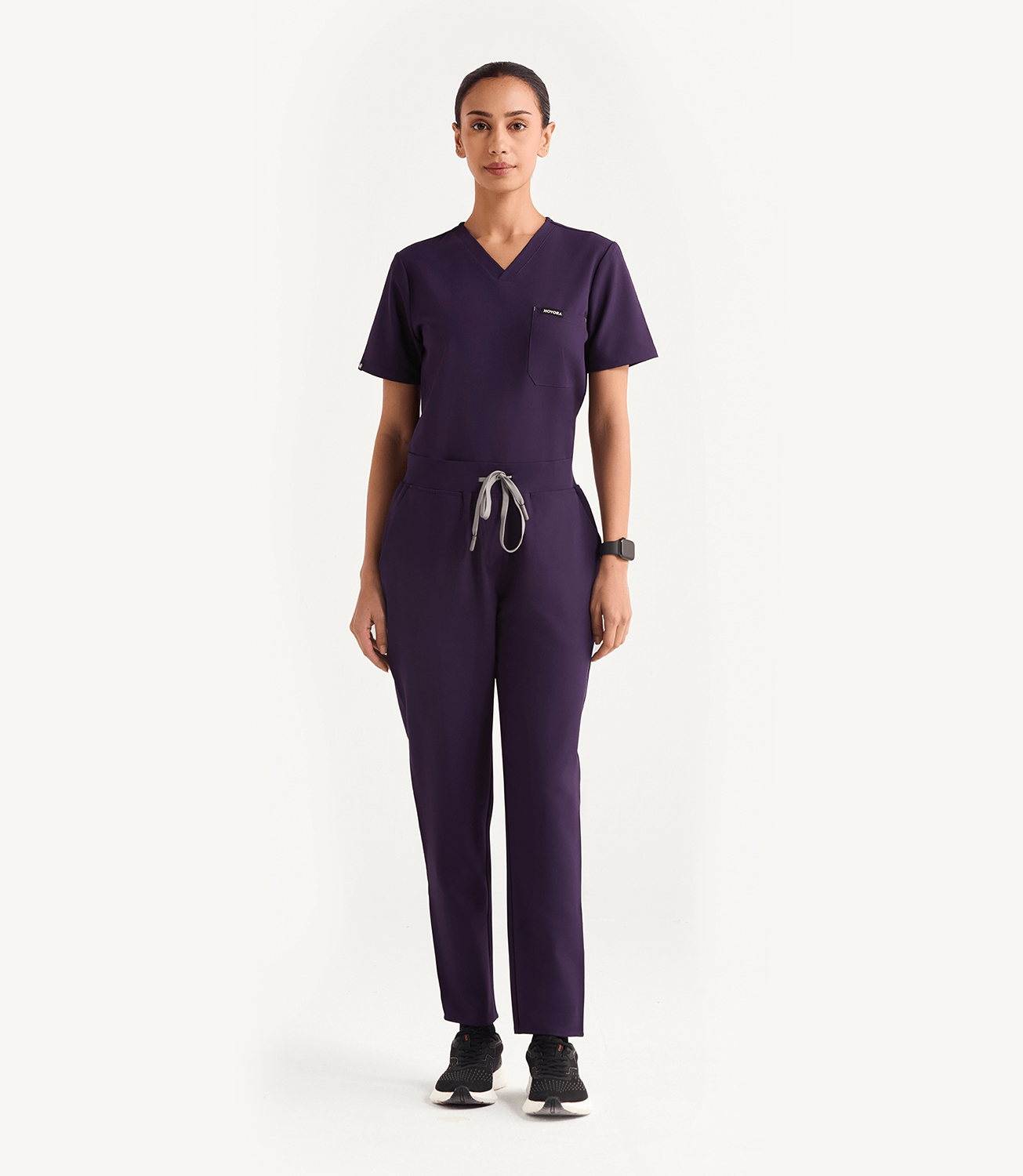 Women Midnight Galaxy 5 Pocket Scrubs Stretch Fabric Eco Tech Tuck In Full Front