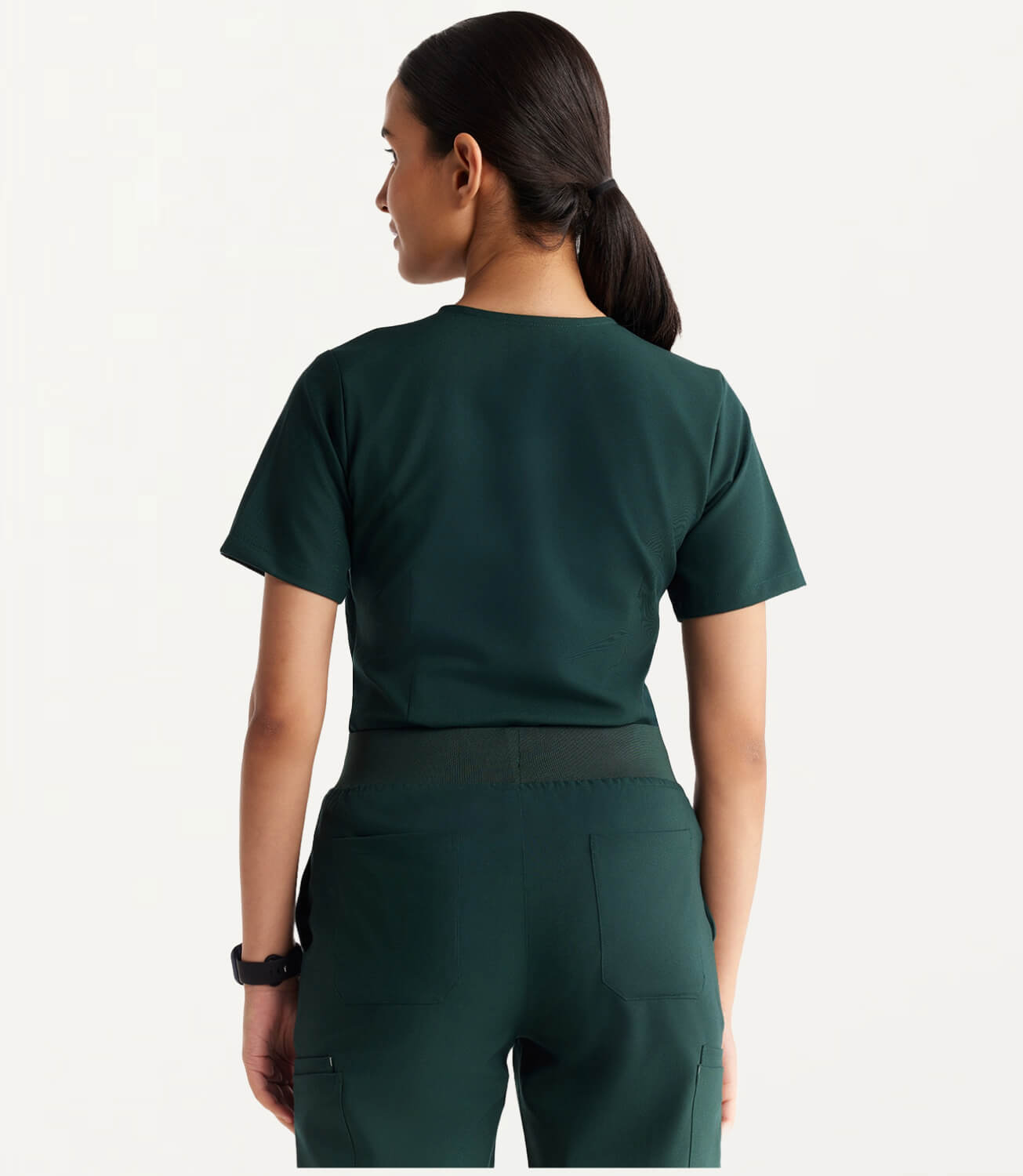 Women Midnight Green 11 Pocket Scrubs Stretch Fabric Eco Tech Back Focus