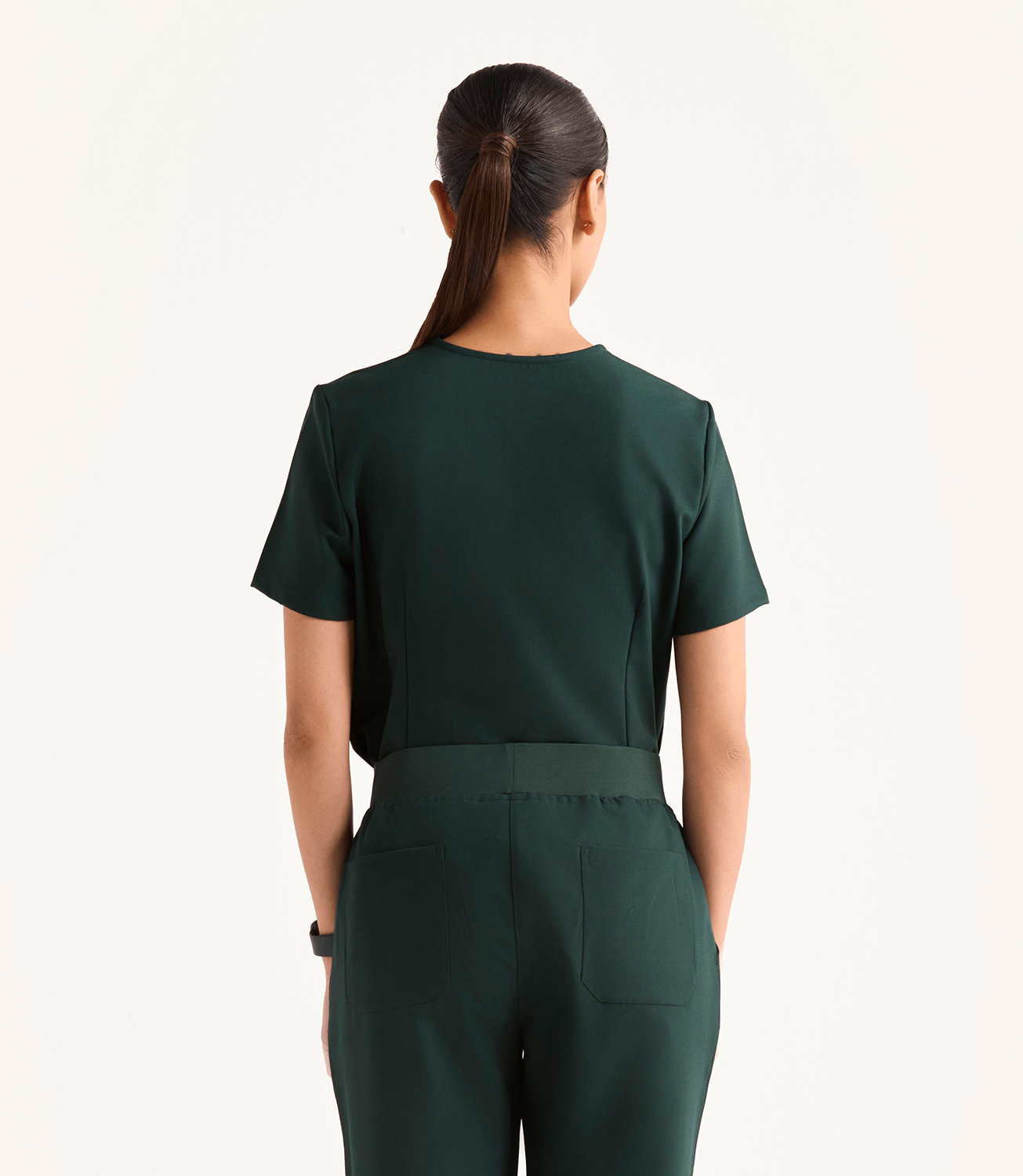 Women Midnight Green 5 Pocket Scrubs Stretch Fabric Eco Tech Tuck In Back Focus