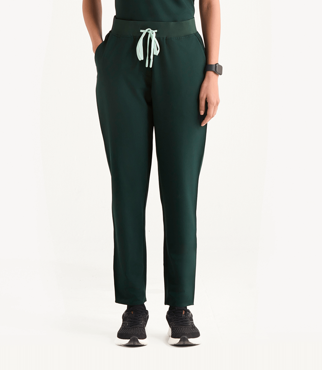 Women Midnight Green 5 Pocket Scrubs Stretch Fabric Eco Tech Tuck In Bottom Focus