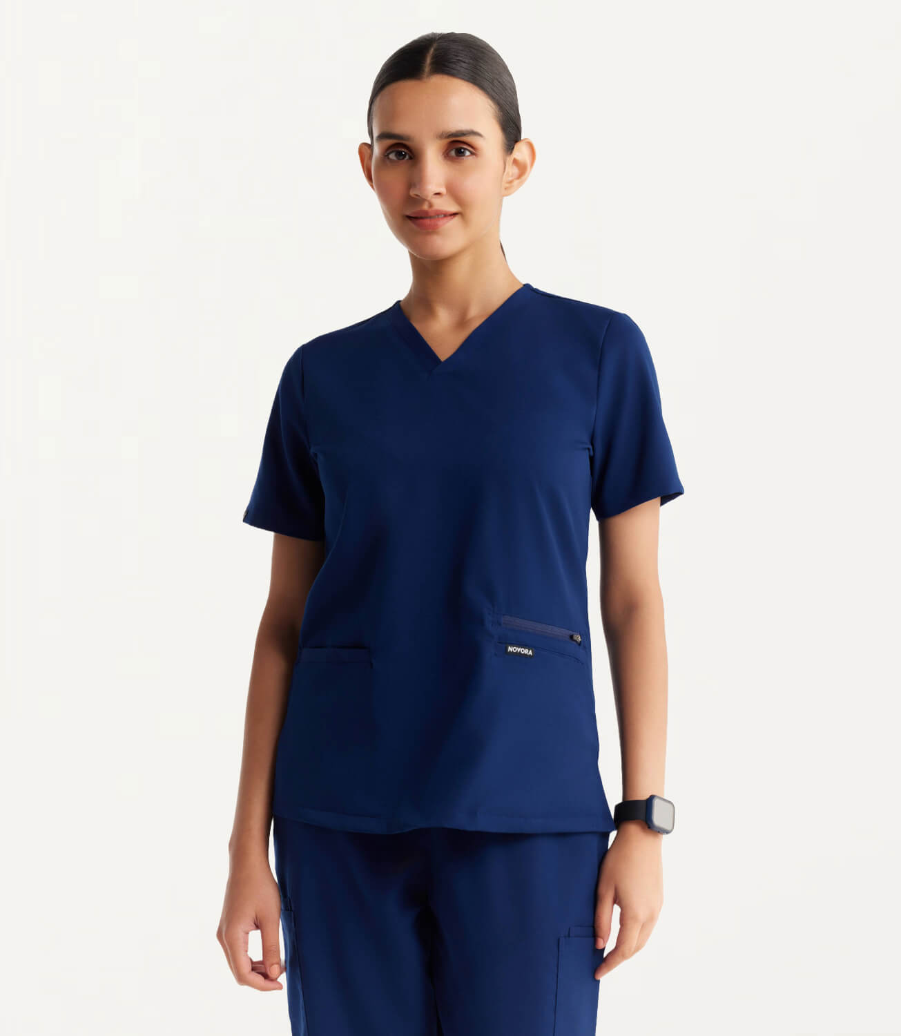 Women Royal Navy 11 Pocket Scrubs Stretch Fabric Util Tech Front Focus
