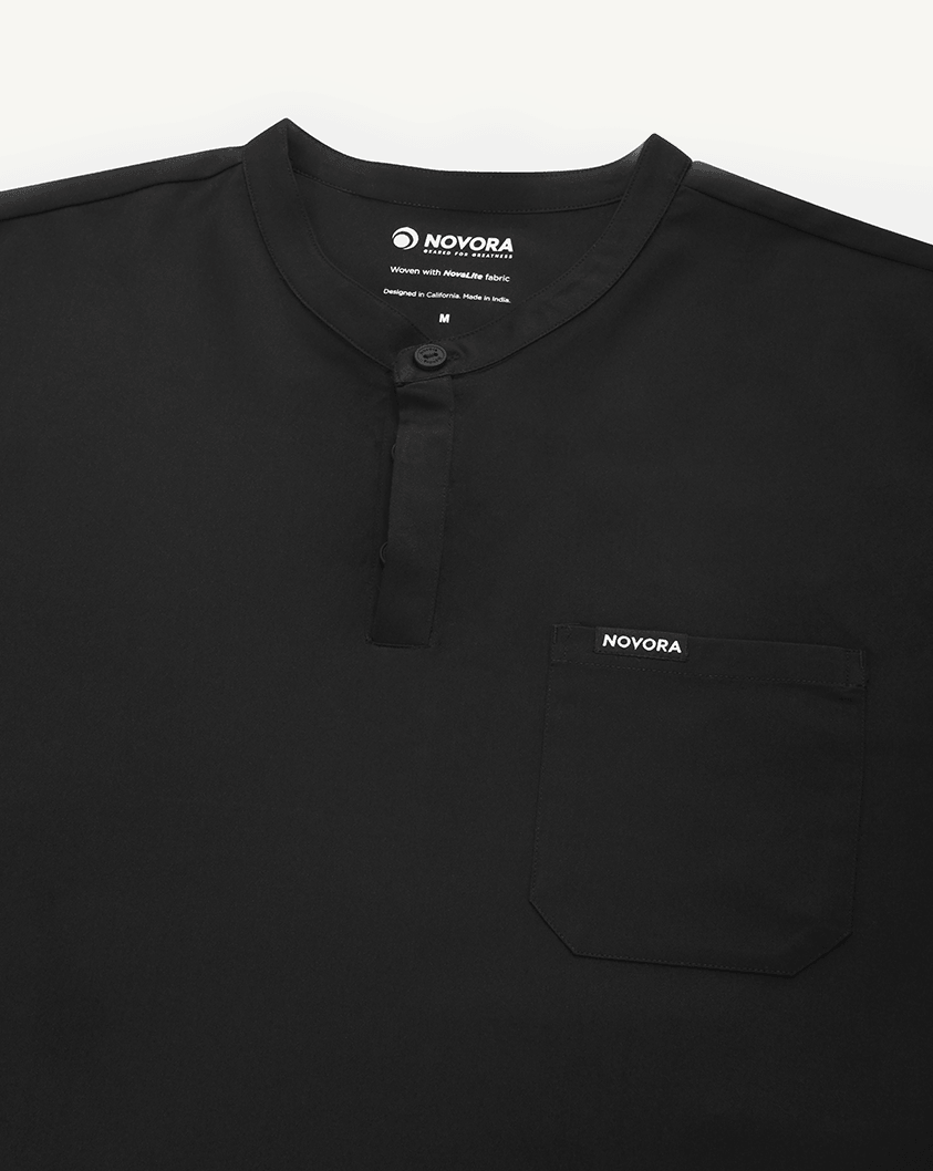 Women Mandarin Technical 5 Pocket Black Scrubs