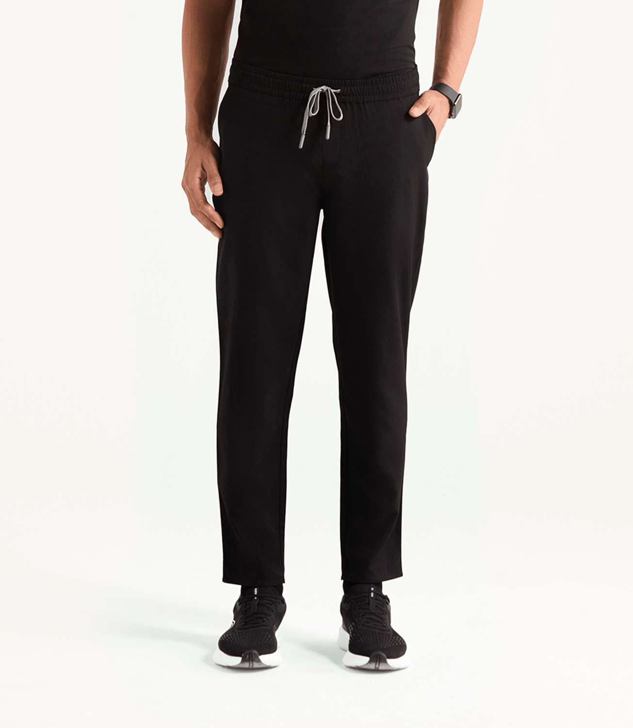 Men Mandarin Technical 5 Pocket Black Scrubs
