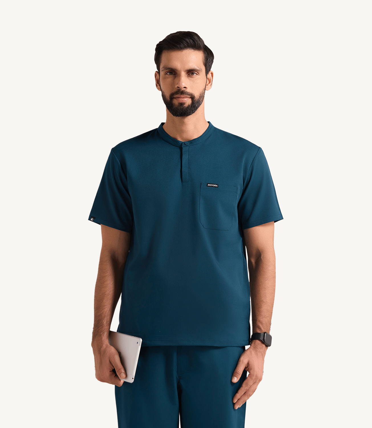 Men Mandarin Technical 5 Pocket Caribbean Blue Scrubs