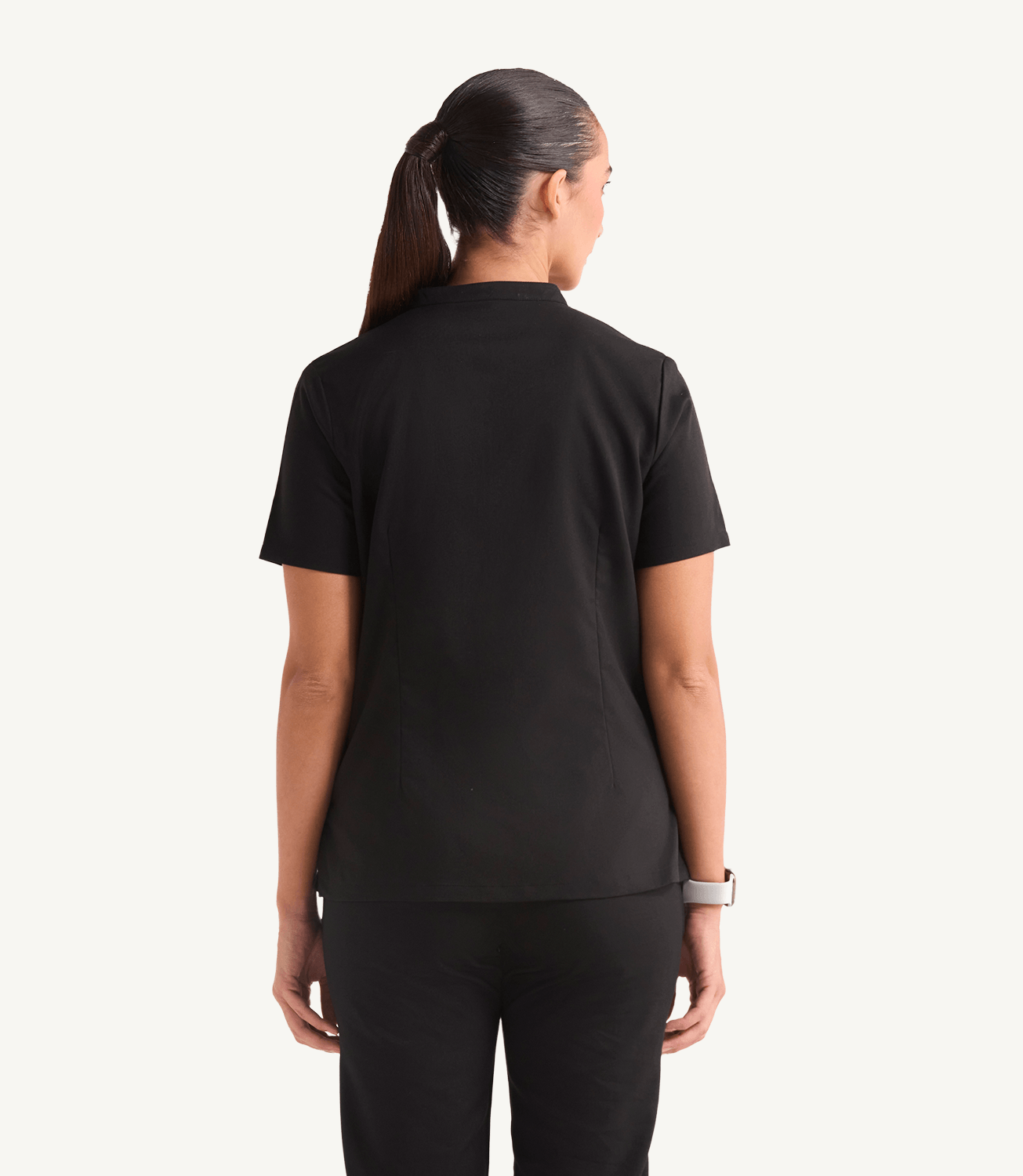 Women Mandarin Technical 5 Pocket Black Scrubs