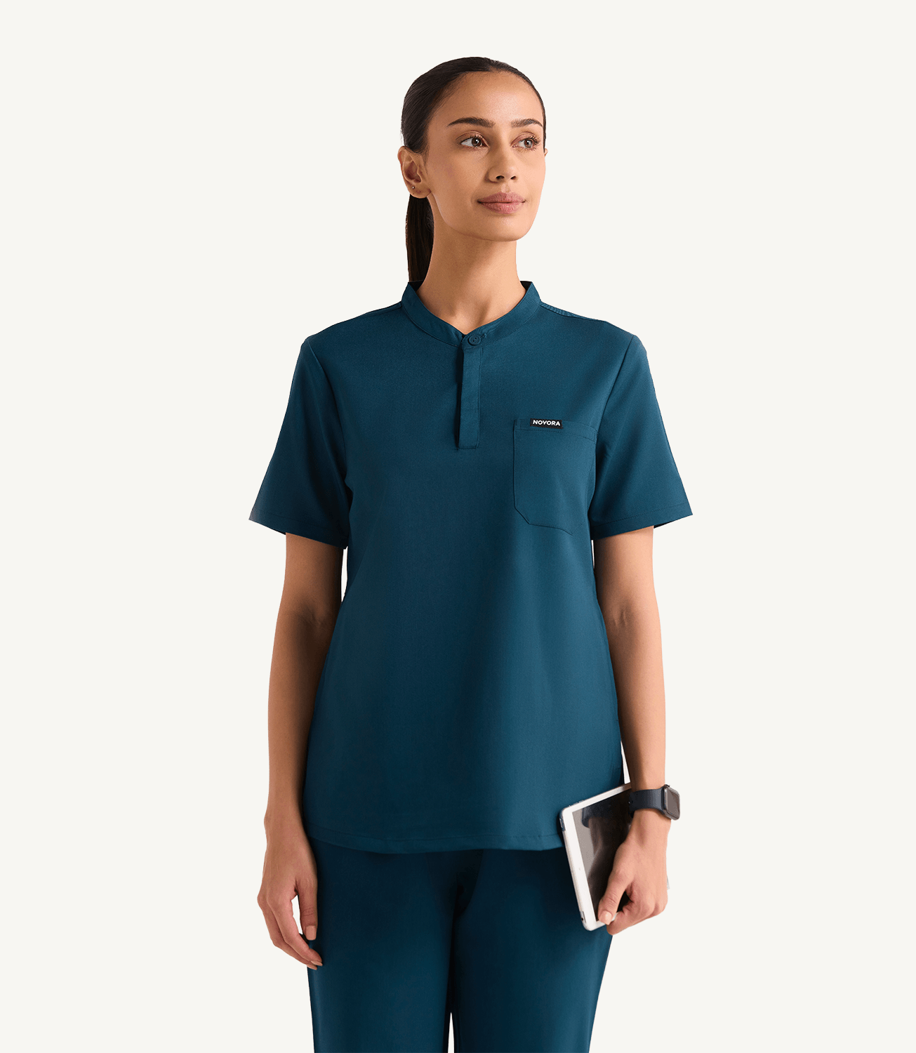Women Mandarin Technical 5 Pocket Caribbean Blue Scrubs